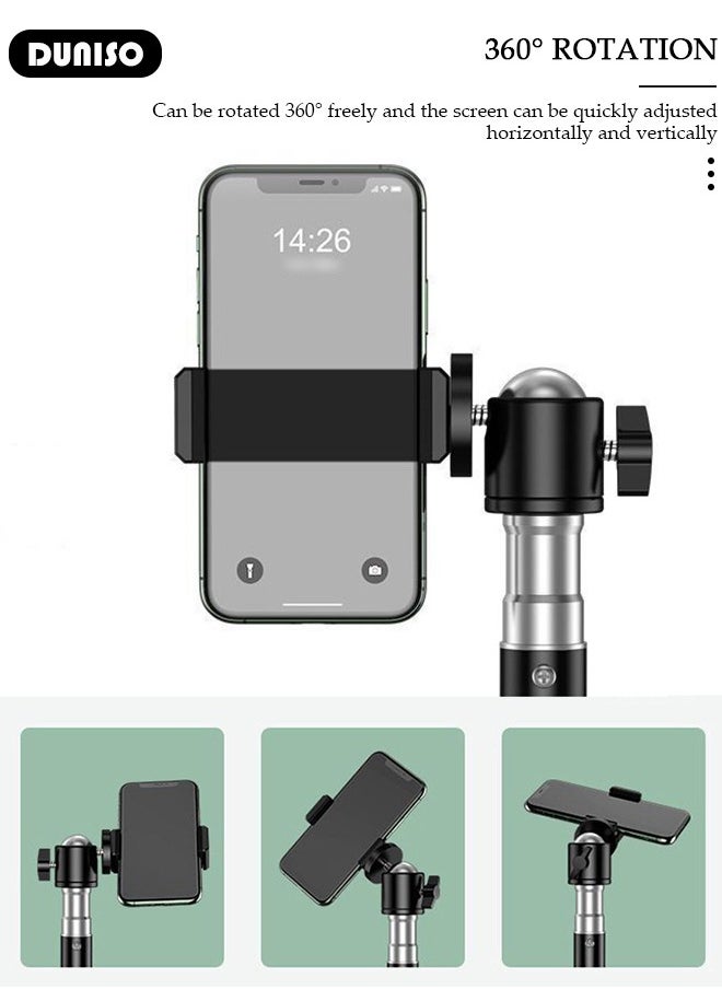 DUNISO Portable Phone Floor Tripod Stand, Retractable Adjustable Cell Phone Tall Tripod Stand, Phone Selfie Stick Tripod with Remote Control, Rotate Phone Holder with Storage Bag, Sturdy Floor Stand  for Video Recording Live Streaming  - Image 2