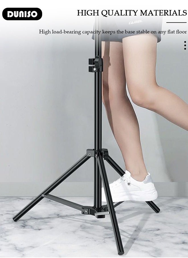 DUNISO Portable Phone Floor Tripod Stand, Retractable Adjustable Cell Phone Tall Tripod Stand, Phone Selfie Stick Tripod with Remote Control, Rotate Phone Holder with Storage Bag, Sturdy Floor Stand  for Video Recording Live Streaming  - Image 3