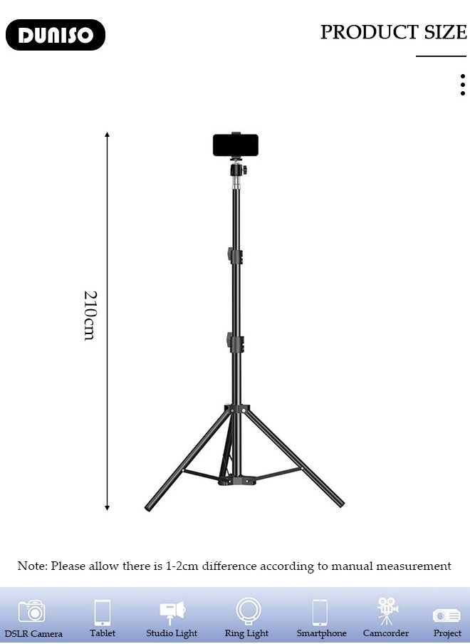 DUNISO Portable Phone Floor Tripod Stand, Retractable Adjustable Cell Phone Tall Tripod Stand, Phone Selfie Stick Tripod with Remote Control, Rotate Phone Holder with Storage Bag, Sturdy Floor Stand  for Video Recording Live Streaming  - Image 5