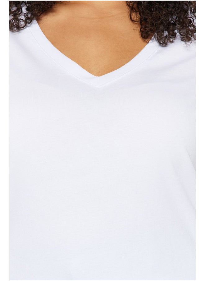 trendyol - White V-Neck Basic Knitted T-Shirt TBBSS22BF0028 - Image 1