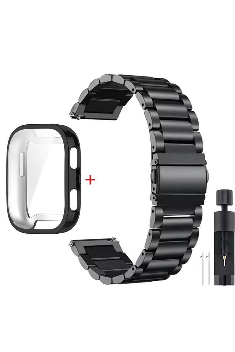 For Amazfit Bip 6 Black-Black Metal Strap+Case For Bip 6 Band Stainless Steel Bracelet Correa For