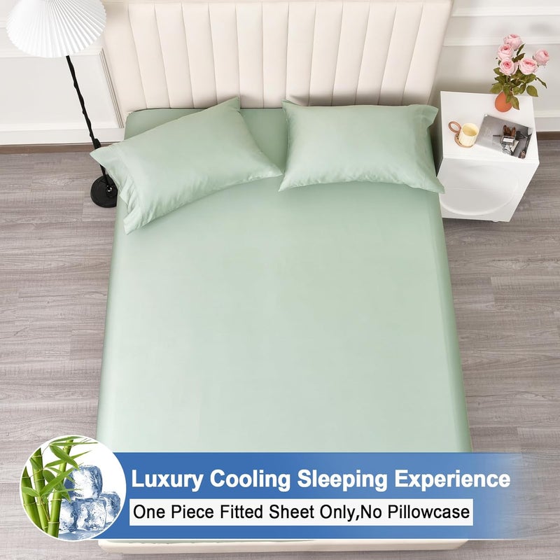 PHF 100% Rayon Derived from Bamboo Cooling Fitted Sheet in King Size (200cm x 200cm), 40cm Deep Pocket, 2.5cm Wider Strong Elastic, Silky Smooth, Sage Green - Image 3