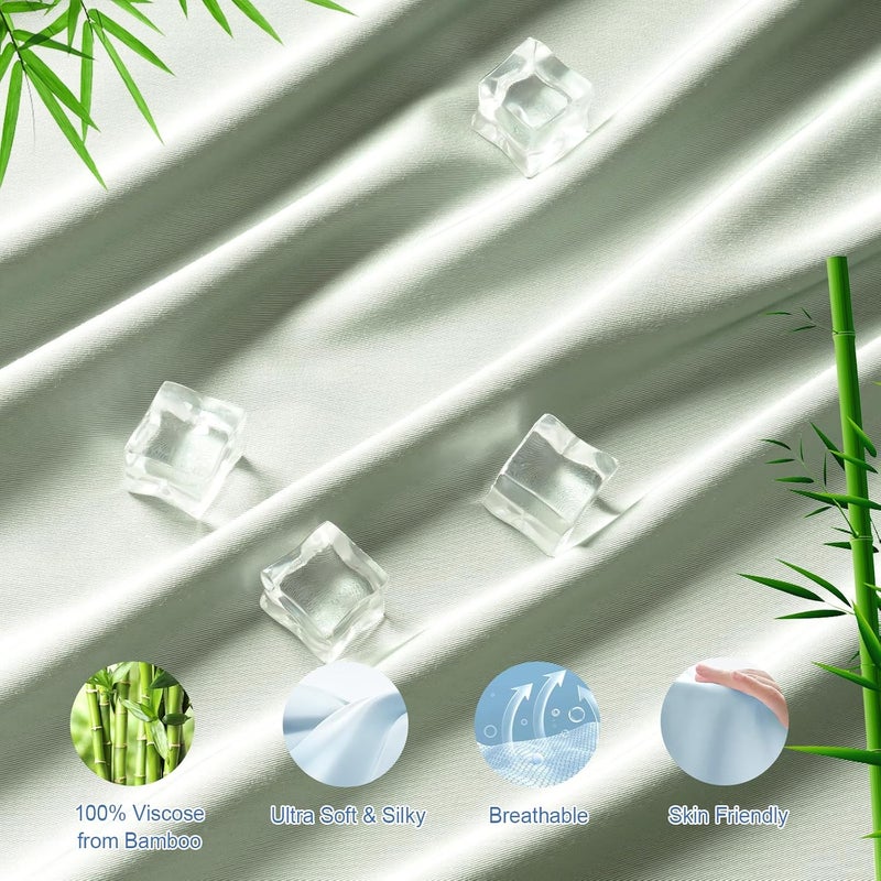 PHF 100% Rayon Derived from Bamboo Cooling Fitted Sheet in King Size (200cm x 200cm), 40cm Deep Pocket, 2.5cm Wider Strong Elastic, Silky Smooth, Sage Green - Image 2