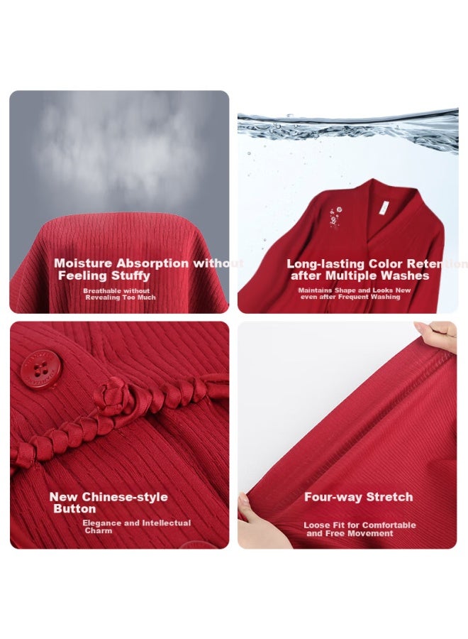 Xulen New Chinese Style Women's Spring And Autumn Cotton Long Sleeve Chinese Style Home Wear 63059 Red Date 3XL - Image 2