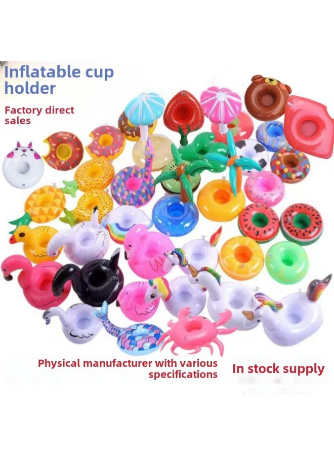 Inflatable Flamingo Donut Lemon Watermelon Pineapple Crab Love Cup Holder Inflatable Water Coaster-Color:Strawberry-Specifications:Inflatable Cup Holder  - Image 2