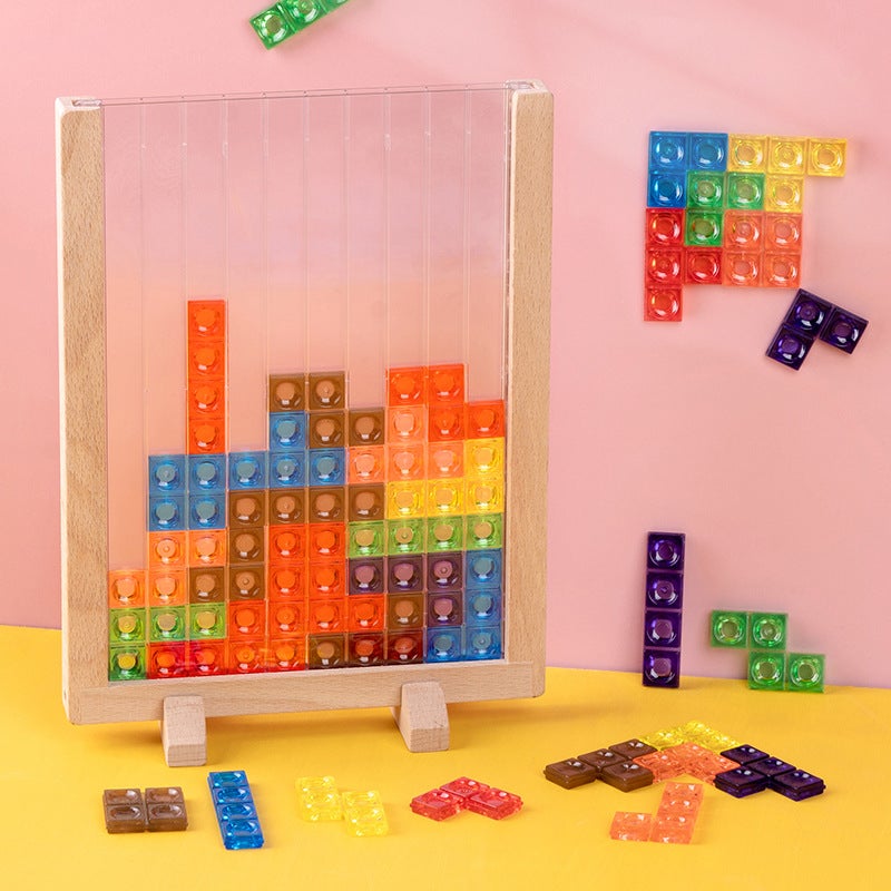 Beech Tetris Puzzle Children'S Enlightenment Early Education Puzzle Board Acrylic Square Building Block Toy Splicing - Image 2