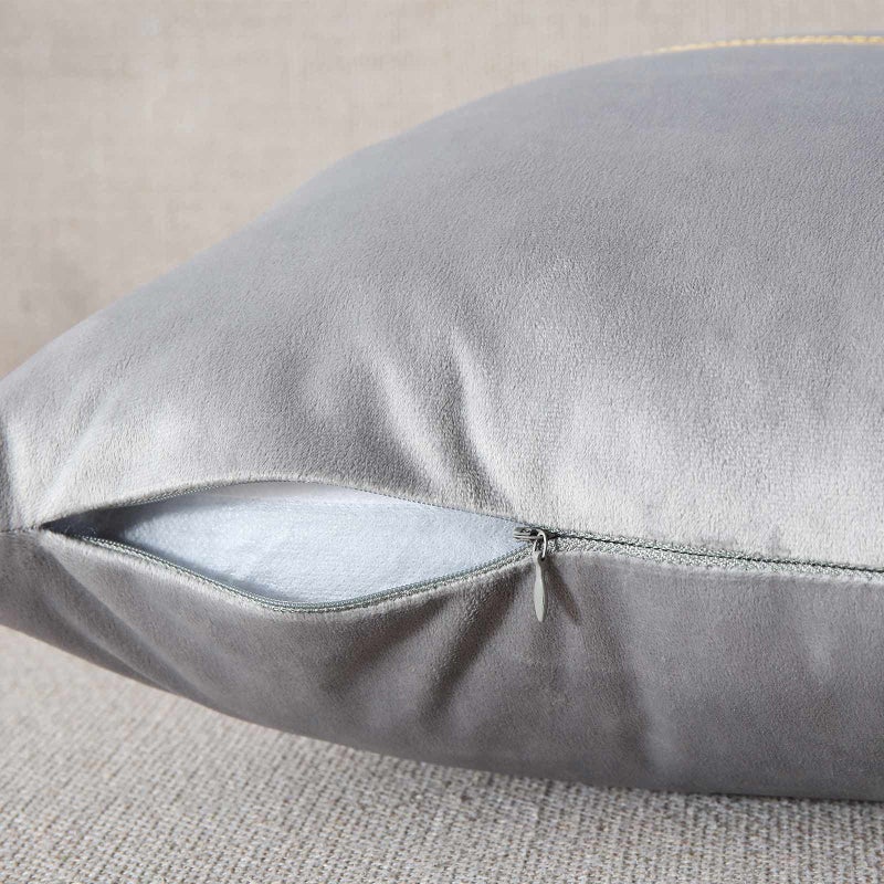 WACOMECO Velvet Throw Pillow Covers - Pack of 2 Soft Decorative Cushion Covers Cases with Gold Leather for Sofa Bedroom Livingroom Car, 18 x 18 in, Grey and White - Image 4