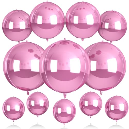 Biapian 12Pcs Light Pink Round Balloons Foil 22 18 15 10 4D Sphere Shaped Ball Balloon Large Metallic Pink Balloons for Wedding Prom Bridal Baby Shower Birthday Party Decorations Backdrop - Image 1