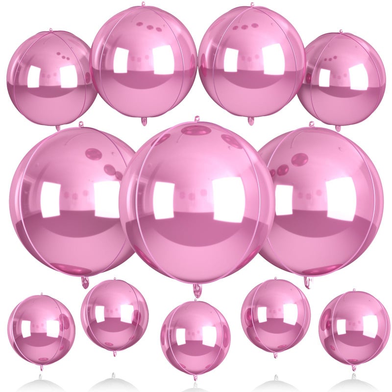Biapian 12Pcs Light Pink Round Balloons Foil 22 18 15 10 4D Sphere Shaped Ball Balloon Large Metallic Pink Balloons for Wedding Prom Bridal Baby Shower Birthday Party Decorations Backdrop - Image 3