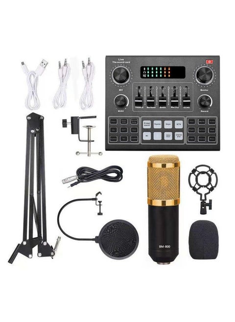 V9 Sound Card with BM800 Pro Condenser Microphone – High-Quality Capacitor Recording Microphone & Audio Interface for Studio, Live Streaming, Podcasting, and Professional Stereo Sound – Compatible with PC, Laptop, and Mobile Devices