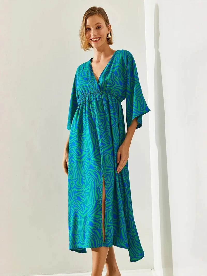 Bianco Lucci LUCCI Abstract V-neck Midi Dress