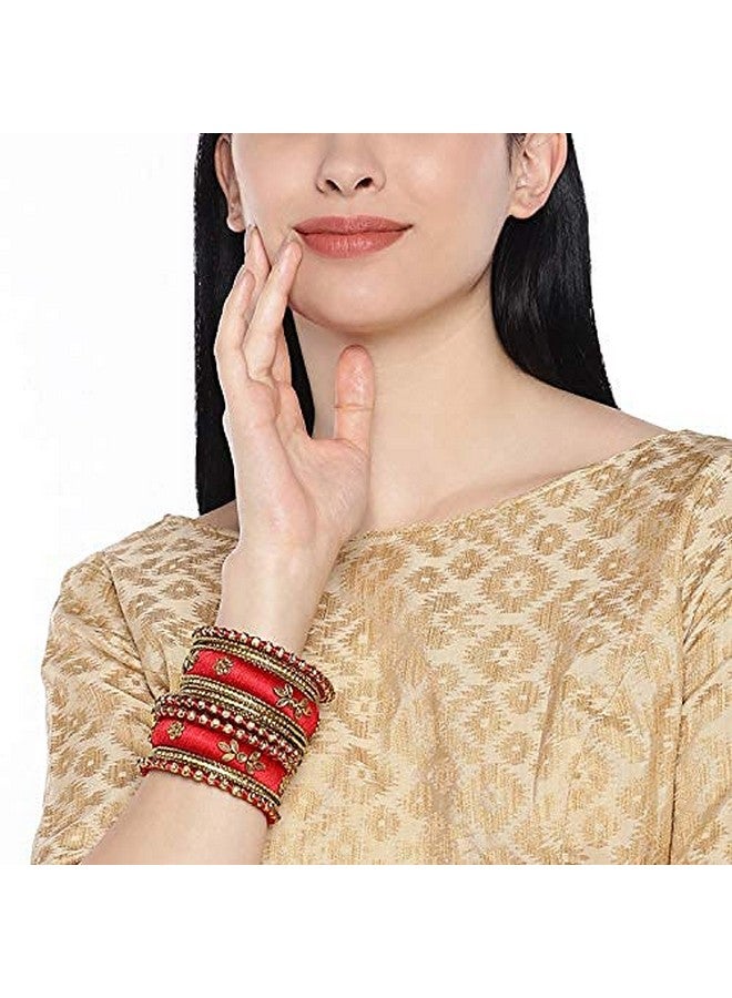 Aheli Royal Design Silk Thread Bangle Set Saree Matching Chuda Indian Traditional Wedding Fashion Jewelry For Women Silk Red - Image 2