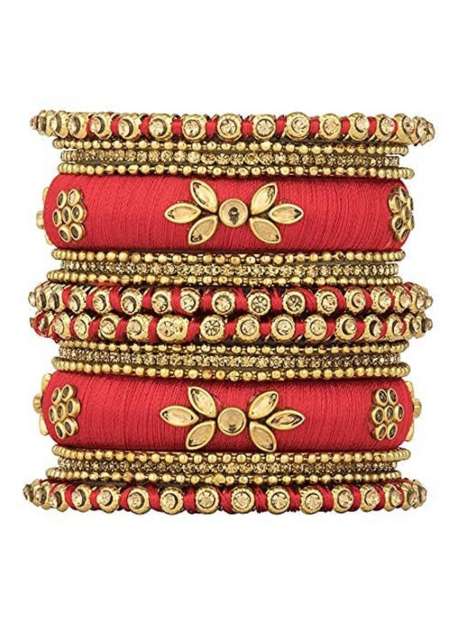 Aheli Royal Design Silk Thread Bangle Set Saree Matching Chuda Indian Traditional Wedding Fashion Jewelry For Women Silk Red - Image 1