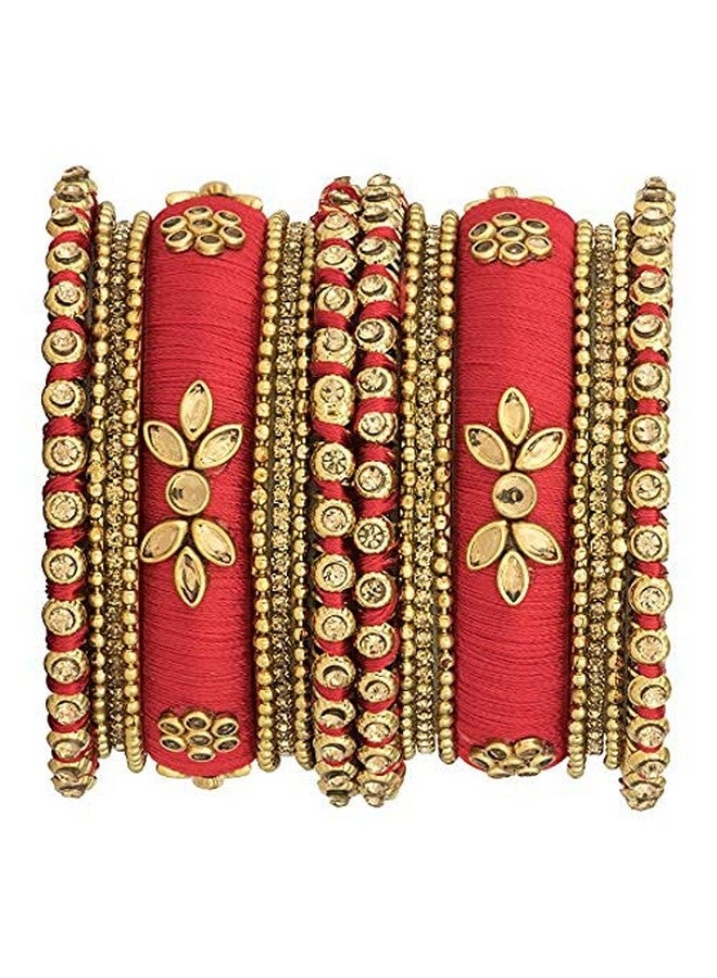 Aheli Royal Design Silk Thread Bangle Set Saree Matching Chuda Indian Traditional Wedding Fashion Jewelry For Women Silk Red - Image 4