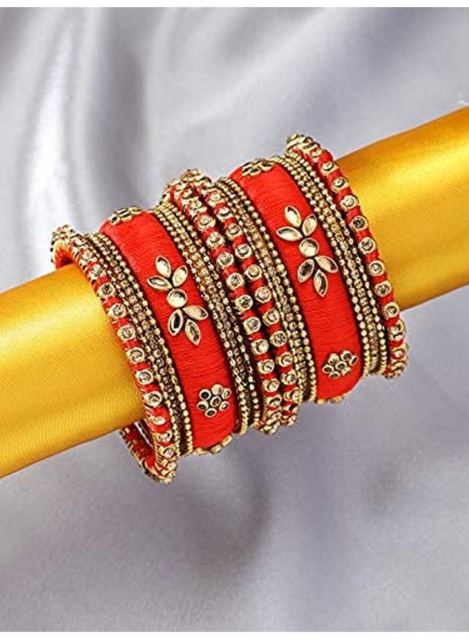 Aheli Royal Design Silk Thread Bangle Set Saree Matching Chuda Indian Traditional Wedding Fashion Jewelry For Women Silk Red - Image 3