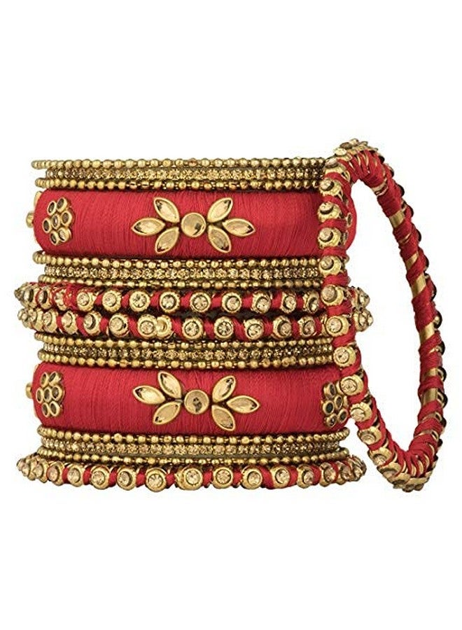 Aheli Royal Design Silk Thread Bangle Set Saree Matching Chuda Indian Traditional Wedding Fashion Jewelry For Women Silk Red - Image 5
