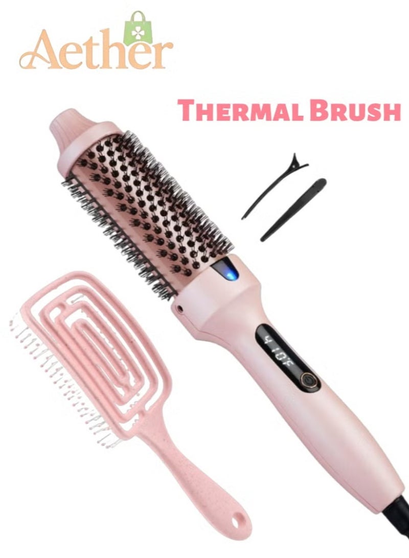 AETHER Thermal Brush, Blowout Boost 1.5 inch Heated Round Brush for Blowout Look, Dual Voltage, Pink, Sakura, Tourmaline Ceramic, Negative Ion Technology, 5 Temperature Settings, Less Damage - Image 1