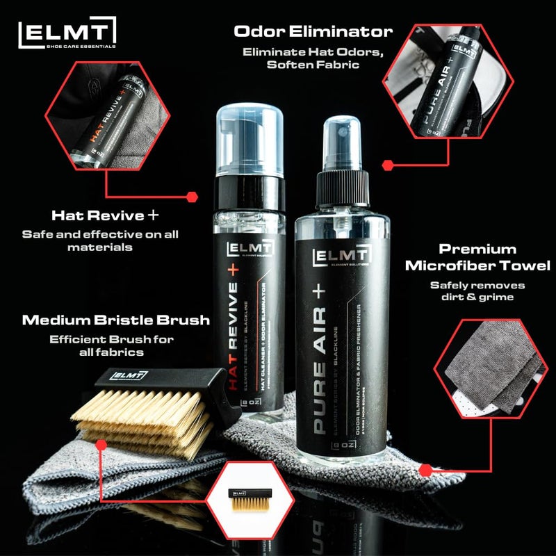 Blackline ELMT Hat Cleaning Kit - 8oz Solution, Deodorizer, Towel, Brush - Quick-Drying Solution that Cleans 50+ Hats - For ALL Hat Types: Cotton, Wool, Felt, Canvas, Nylon & More - Image 2