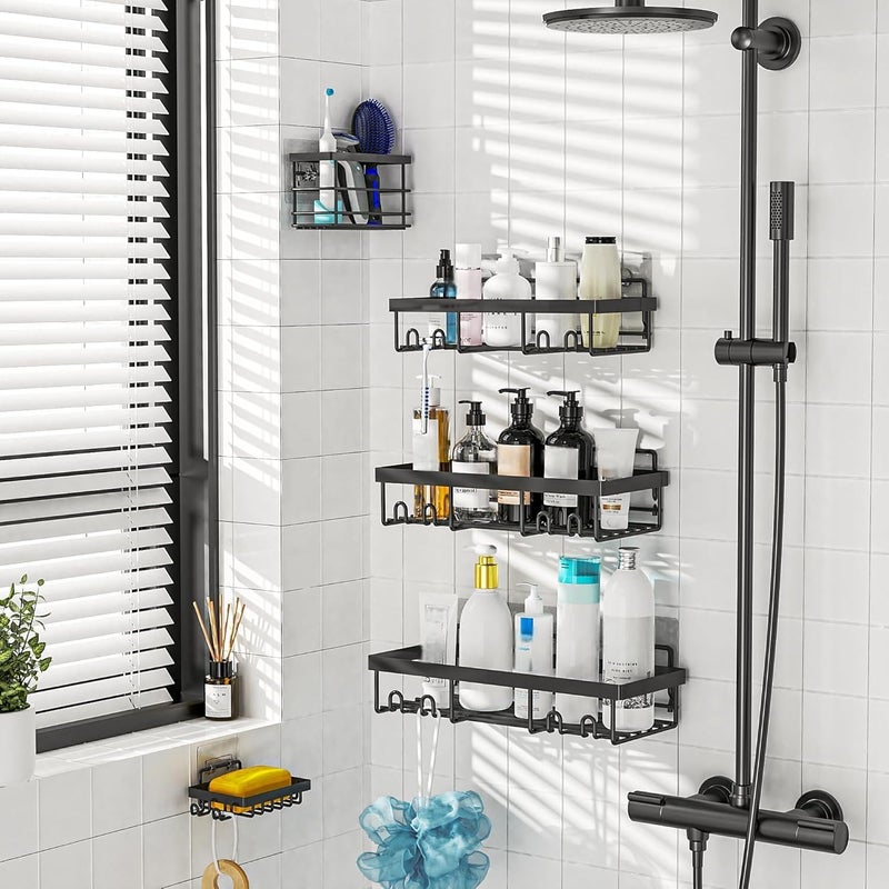 Moforoco Adhesive Shower Caddy Organizer Shelves Rack - 5 Pack Corner Bathroom Storage Organization, Home & Kitchen Decor Inside RV Accessories, Hanging First Apartment Household Camper Essentials - Image 5