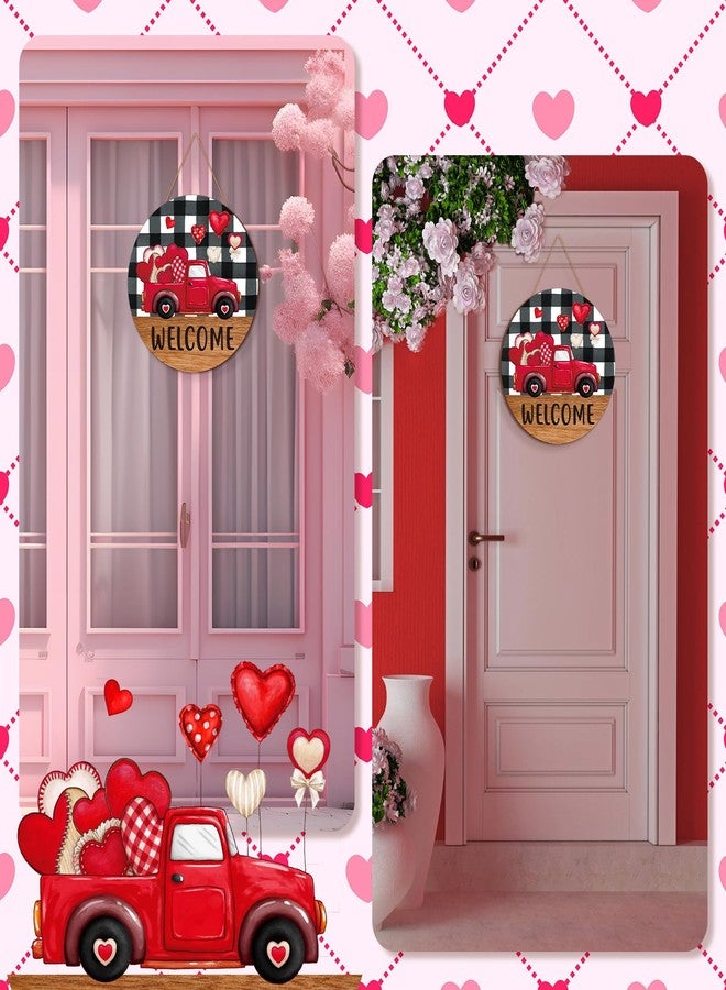 Burbell Valentine's Day Door Sign Red Truck Heart Welcome Sign Wooden Valentine's Day Decor White Black Buffalo Plaid Valentines Wall Decorations for Outdoor Front Door Home Anniversary Wedding Party - Image 4