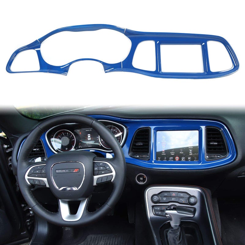 Voodonala for Challenger Center Consoles Dash Board Dashboard Instrument Protecter Cover Trim Garnish for 20152024 Dodge Challenger Interior Accessories ABS Blue 4pcs