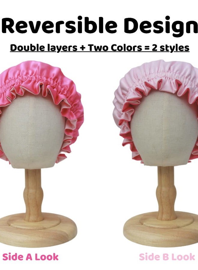 AKISS Reversible Satin Silk Sleep Hair Bonnet for Adult Women Mommy Large (Fuchsia/Pink, Adult L) - Image 2
