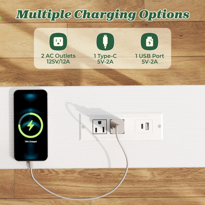 SUPERJARE طاولة كونسول ضيقة SUPERJARE بحجم 5.7 بوصة مع مخرج، طاولات صوفا، الطول الكلي 78.8 بوصة، طاولة خلف الأريكة، طاولات مدخل طويلة مع محطة شحن، لغرفة المعيشة، بيضاء - Image 3
