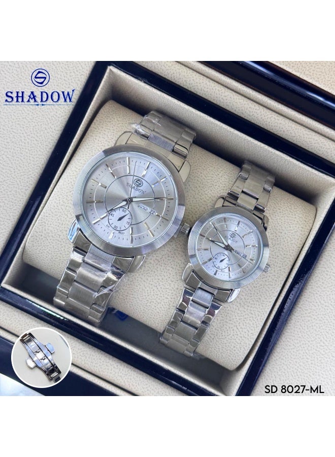 شادو طقم ساعات زوجية شادو فاخرة - وظيفة اليوم والتاريخ (عربي / إنجليزي) - تصميم متعدد الموانئ - Image 2