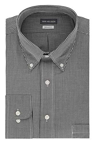 Van Heusen Men's Regular Fit Gingham Button Down Collar Dress Shirt, Black, X-Large - Image 1
