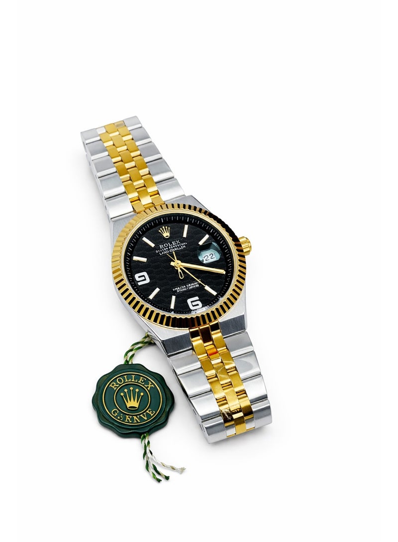 رولكس ساعة رولكس ديت جست رجالي ستانلس ستيل وذهبي – قرص أسود مع تاريخ