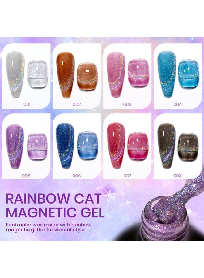 SUPWEE Rainbow Cat Eye Nail Gel Polish Set Sparkle Holographic 9D Cat Eye Gel Polish Laser Glitter Cat Eye Nail Polish Gel Magnetic Gel Soak Off Lamp Gel Varnish Nail Salon Kit (0.24fl oz) - Image 2