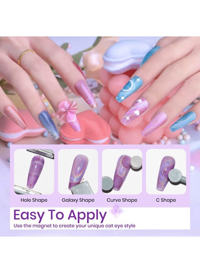 SUPWEE Rainbow Cat Eye Nail Gel Polish Set Sparkle Holographic 9D Cat Eye Gel Polish Laser Glitter Cat Eye Nail Polish Gel Magnetic Gel Soak Off Lamp Gel Varnish Nail Salon Kit (0.24fl oz) - Image 4