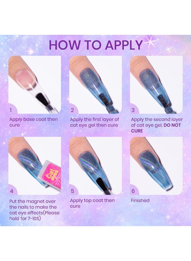 SUPWEE Rainbow Cat Eye Nail Gel Polish Set Sparkle Holographic 9D Cat Eye Gel Polish Laser Glitter Cat Eye Nail Polish Gel Magnetic Gel Soak Off Lamp Gel Varnish Nail Salon Kit (0.24fl oz) - Image 5