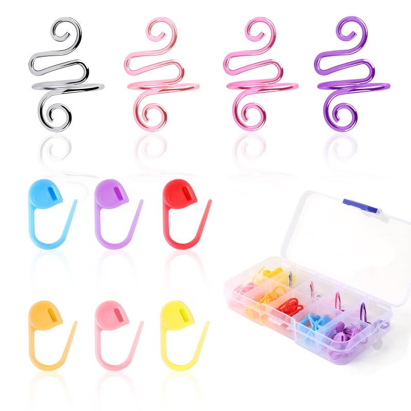 LBU 4Pcs Crochet Ring + 60Pcs Stitch Markers Adjustable Crochet Tension Rings for Finger Handmade Open Yarn Guide Crocheting Rings Knitting Accessories with Box Crochet Gifts for Women Mom Crocheters - Image 1