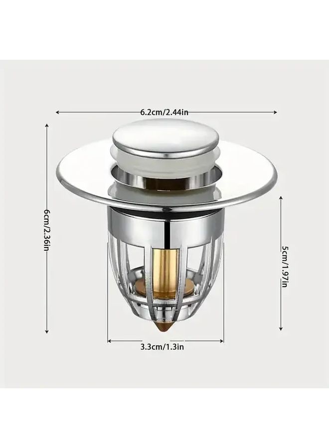 Copper Core Pop Up Press Type Sink Drain Stopper With Hair Catcher Anti Odor Filter - Image 2