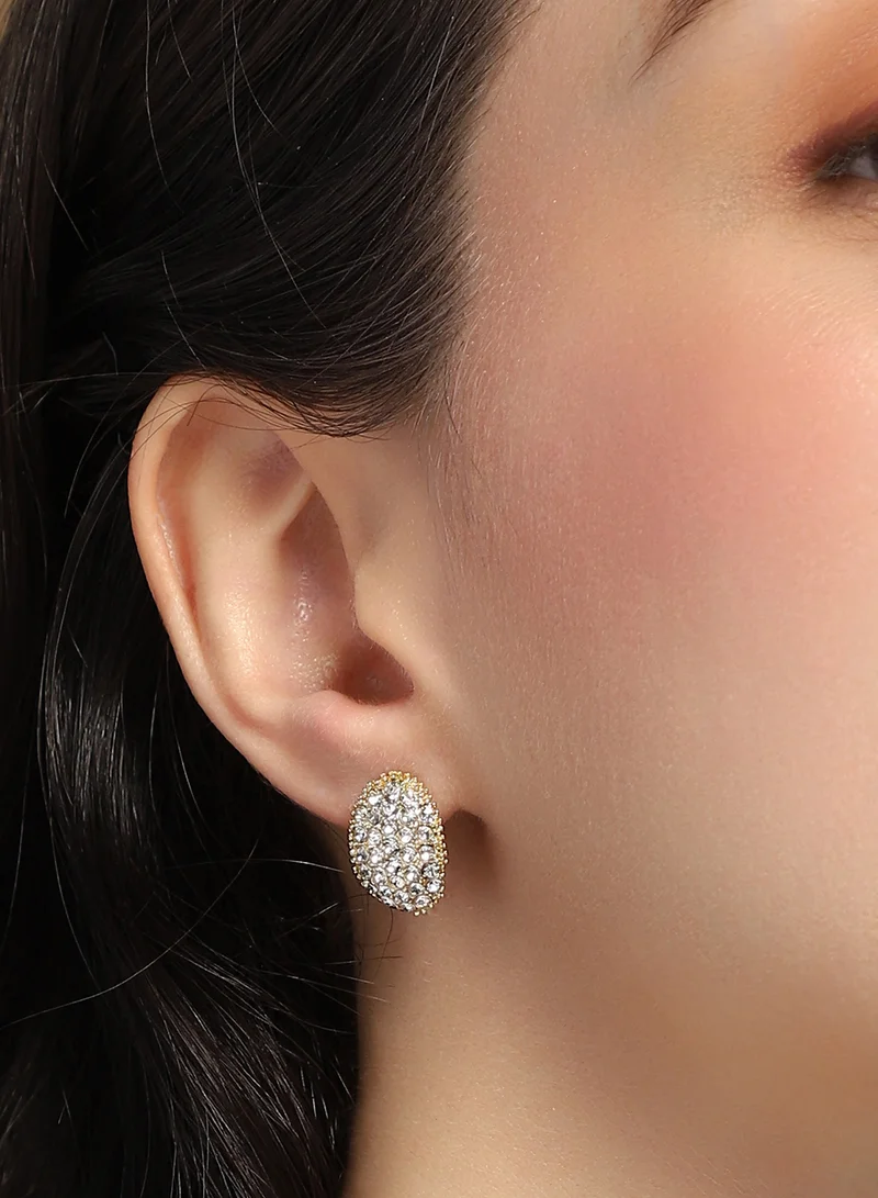 SOHI Women The Bijou-Oval Stud Earrings | Crystal Silver Colour | One-Size | Artificial Stone Alloy Material | Push Back Closure | Earrings For Casual Wear