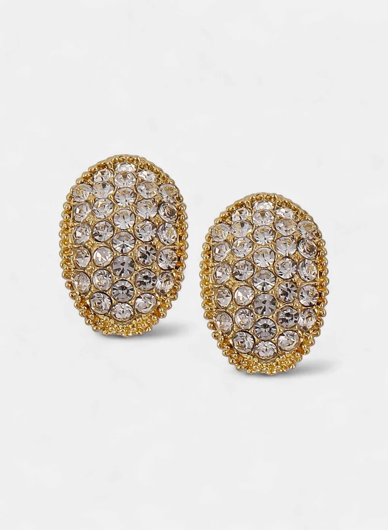 Sohi  Women The Bijou-Oval Stud Earrings | Crystal Silver Colour | One-Size | Artificial Stone Alloy Material | Push Back Closure | Earrings For Casual Wear for Women | Best Price UAE