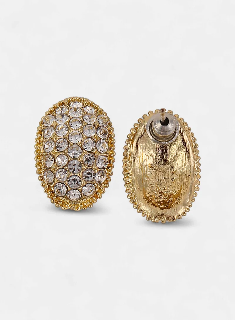 Sohi  Women The Bijou-Oval Stud Earrings | Crystal Silver Colour | One-Size | Artificial Stone Alloy Material | Push Back Closure | Earrings For Casual Wear for Women | Best Price UAE