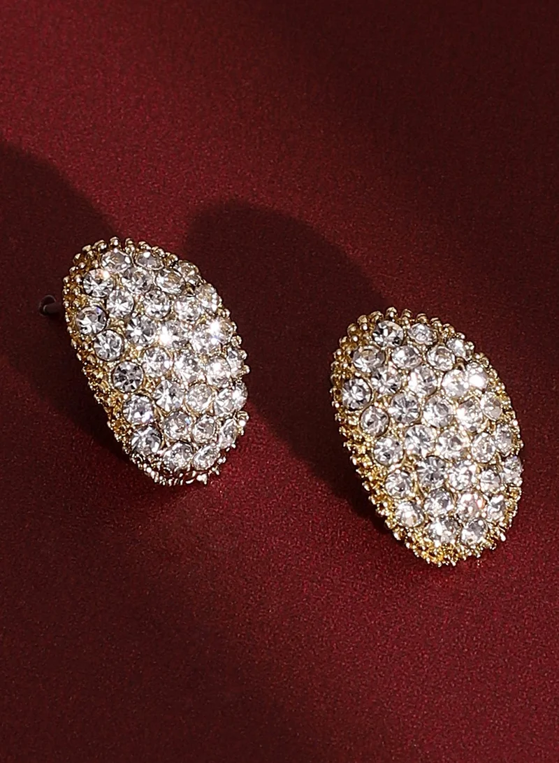 سوهي أقراط نسائية بيجو بيضاوية فضية اللون بكريستال من خليط معدني بحجر صناعي وإغلاق بالدفع