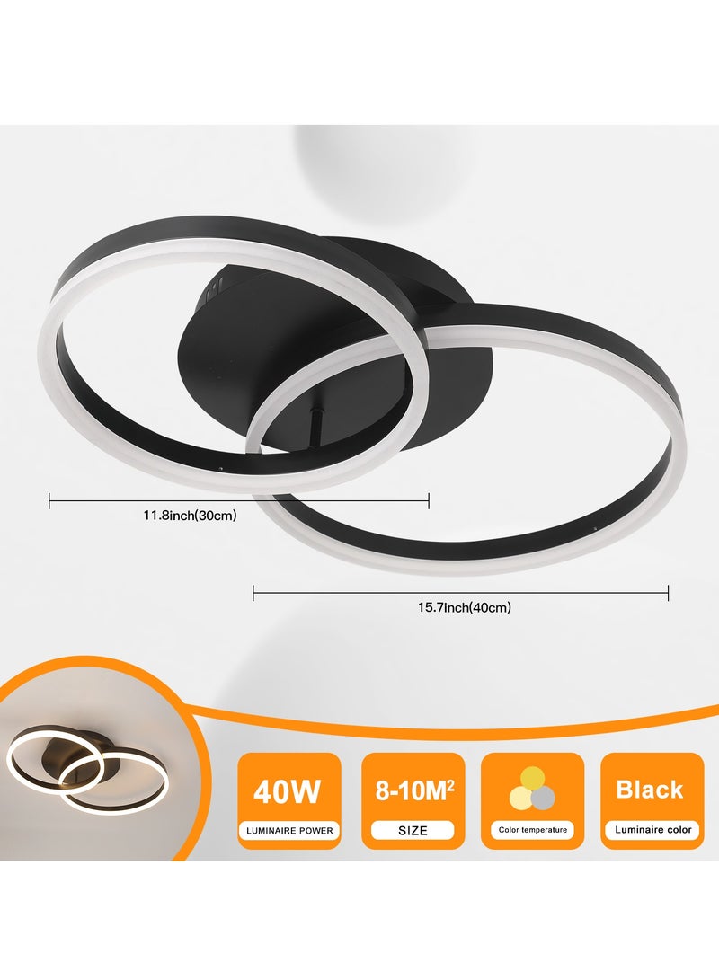 YATAI LIGHTING Modern LED Ceiling Light Living Room, 2-Ring Black Ceiling Light Bedroom, Acrylic Dimmable Lighting Ceiling Lamp for Living Room, Bedroom, 40W, 3000K-6000K - Image 3