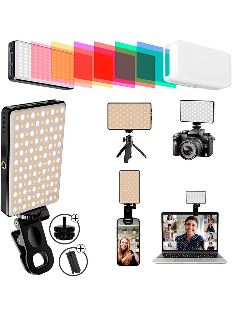 AMROAH 120 ضوء سيلفي LED 3000mAh 6 بطاقات ألوان قابلة لإعادة الشحن عبر USB للصور والفيديو، ضوء LED محمول مع مشبك أمامي وخلفي للهواتف آبل آيفون والأجهزة اللوحية آيباد واللابتوبات والمكياج وتيك توك البث المباشر - Image 1