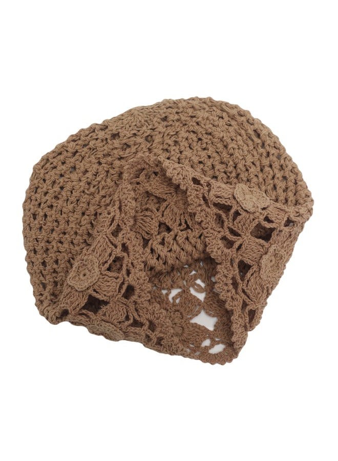 ZLYC Women Cotton Crochet Slouchy Beanie Hat Handmade Knit Cutout Summer Floral Skull Cap (Flowers Tan) - Image 5