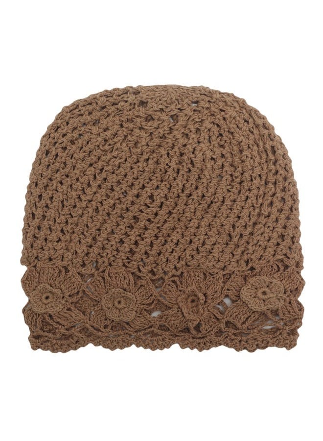 ZLYC Women Cotton Crochet Slouchy Beanie Hat Handmade Knit Cutout Summer Floral Skull Cap (Flowers Tan) - Image 4