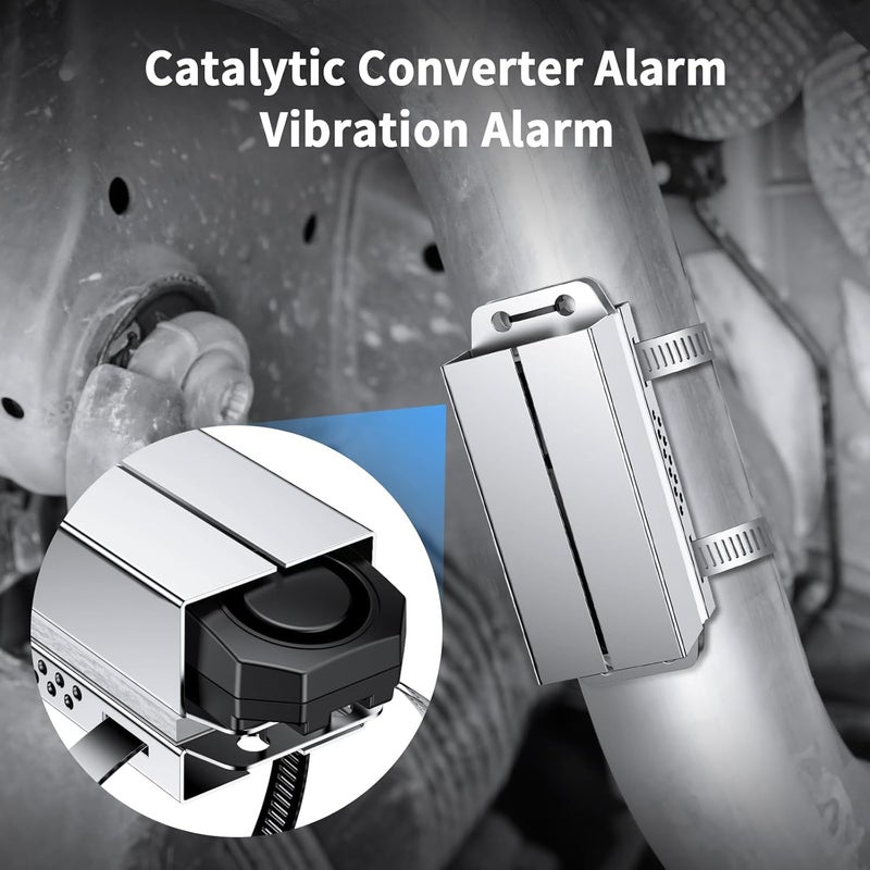 wsdcam Catalytic Converter Alarm 113dB Loud Wireless Catalytic Converter Anti Theft Vibration Vehicle Security Alarm System Motorcycle Car Alarm with Remote Aluminum Alloy and Heat Insulated Pad - Image 2