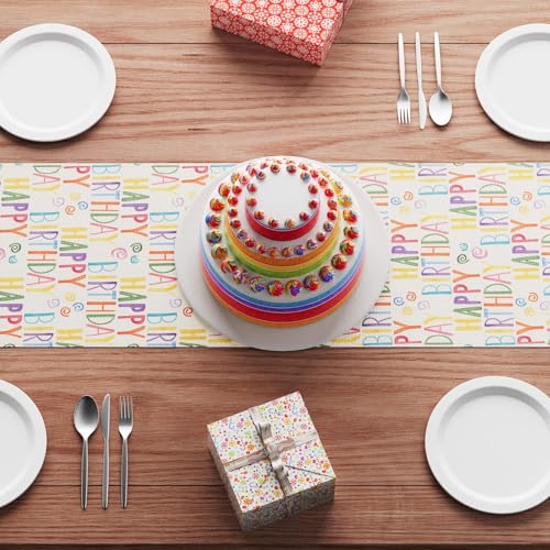 XCHI Happy Birthday Colorful Table Runner Burlap Table Decoration for Home Kitchen Dining Dinner Indoor Holiday Party Farmhouse Decor 13x72 Inch - Image 4