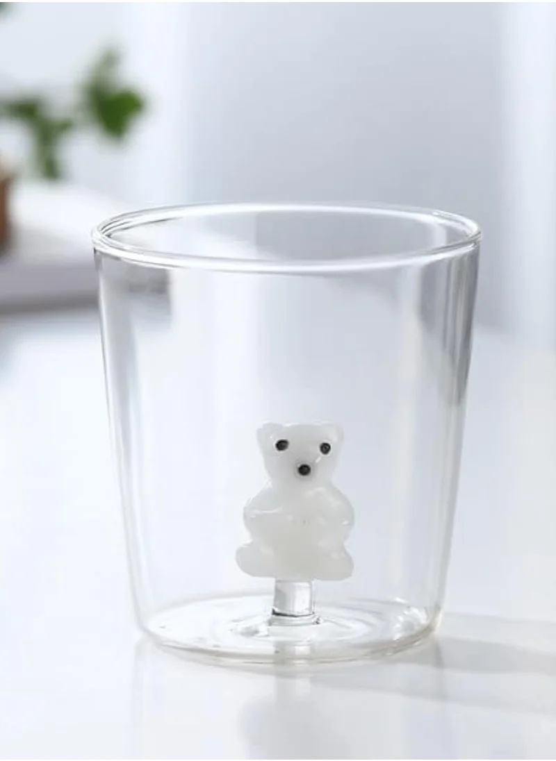 1Chase Borosilicate Three Dimentional Animal Design Glass Cups 300 ML (Polar Bear)