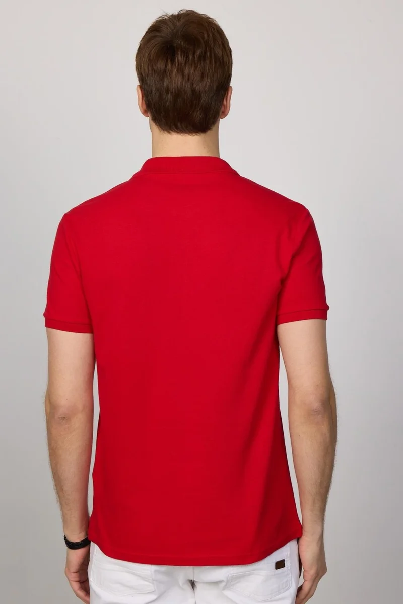 Tudors Men's Slim Fit Narrow Cut Cotton Plain Pique Red Polo Collar T-Shirt