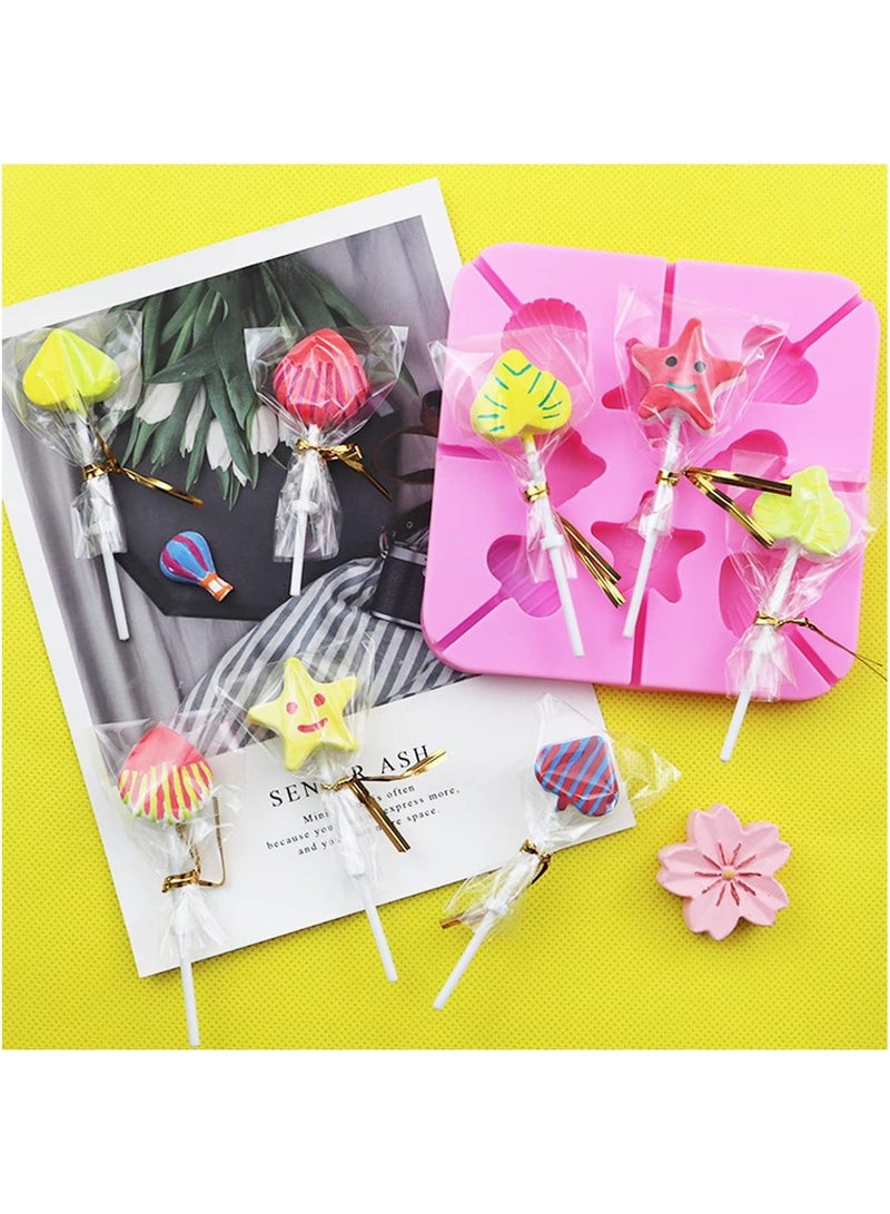 Zikra 4Pcs Heart Lollipop Candy Silicone Molds 8-Cavities Food Grade Heart Chocolate Hard Candy Molds with Shape of Double Heart Star Love Round Shell Bear Including 80 Lollipop Sticks 2 Styles - Image 2