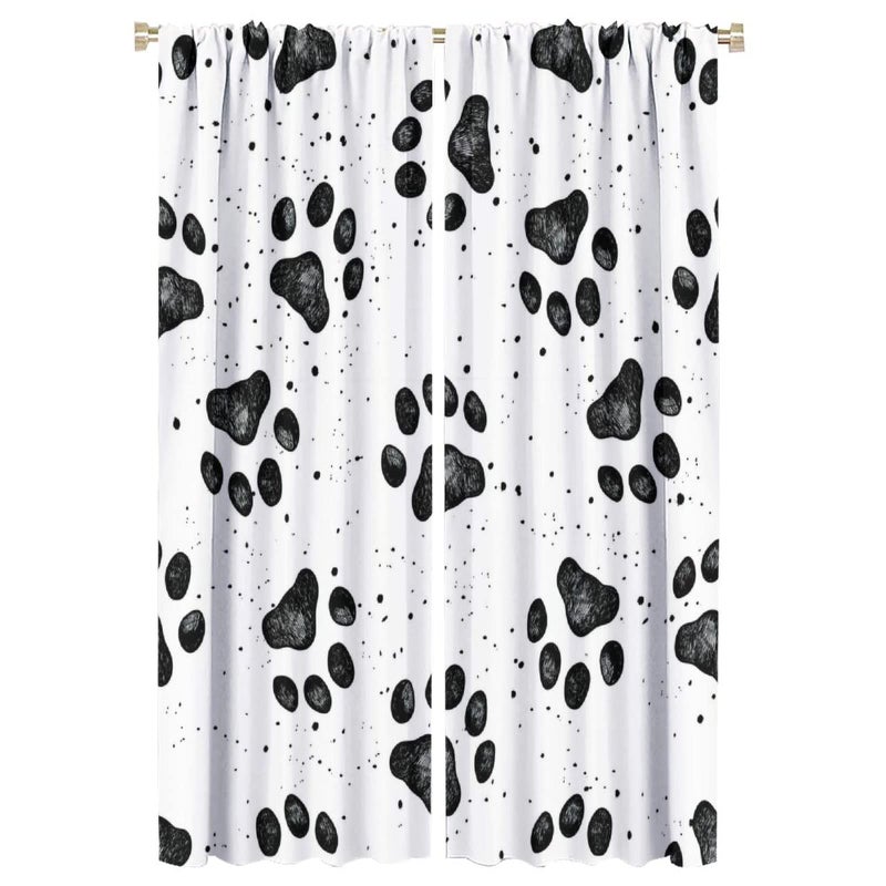 GoDazzling Dog Blackout Windows Curtains  Black Cartoon Dog Paw Print Cute Animal Curtain  for Kids Boys Girls Kawaii Animals Cartoon for Living Room 42x63in 2 Panels - Image 1