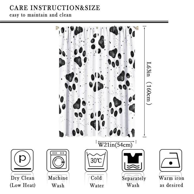 GoDazzling Dog Blackout Windows Curtains  Black Cartoon Dog Paw Print Cute Animal Curtain  for Kids Boys Girls Kawaii Animals Cartoon for Living Room 42x63in 2 Panels - Image 2